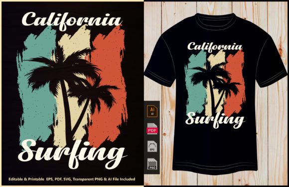 Download Surfing T-shirt Design California Vector - Vector Collection