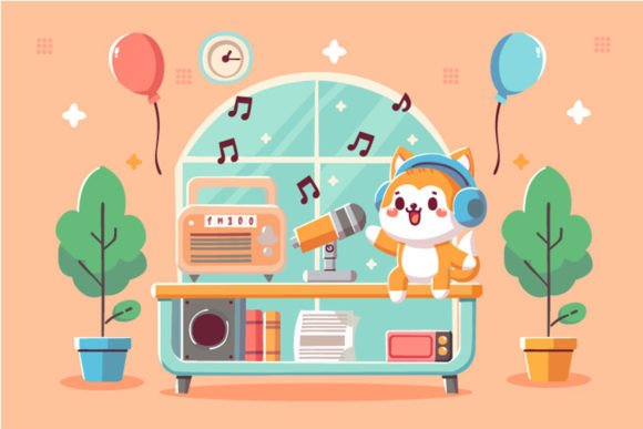 Download Vector World Radio Day with a Cat - Vector Collection
